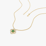 14k Emerald Clover Necklace in Halo Setting - GeumJewels