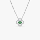 14k Emerald Clover Necklace in Halo Setting - GeumJewels