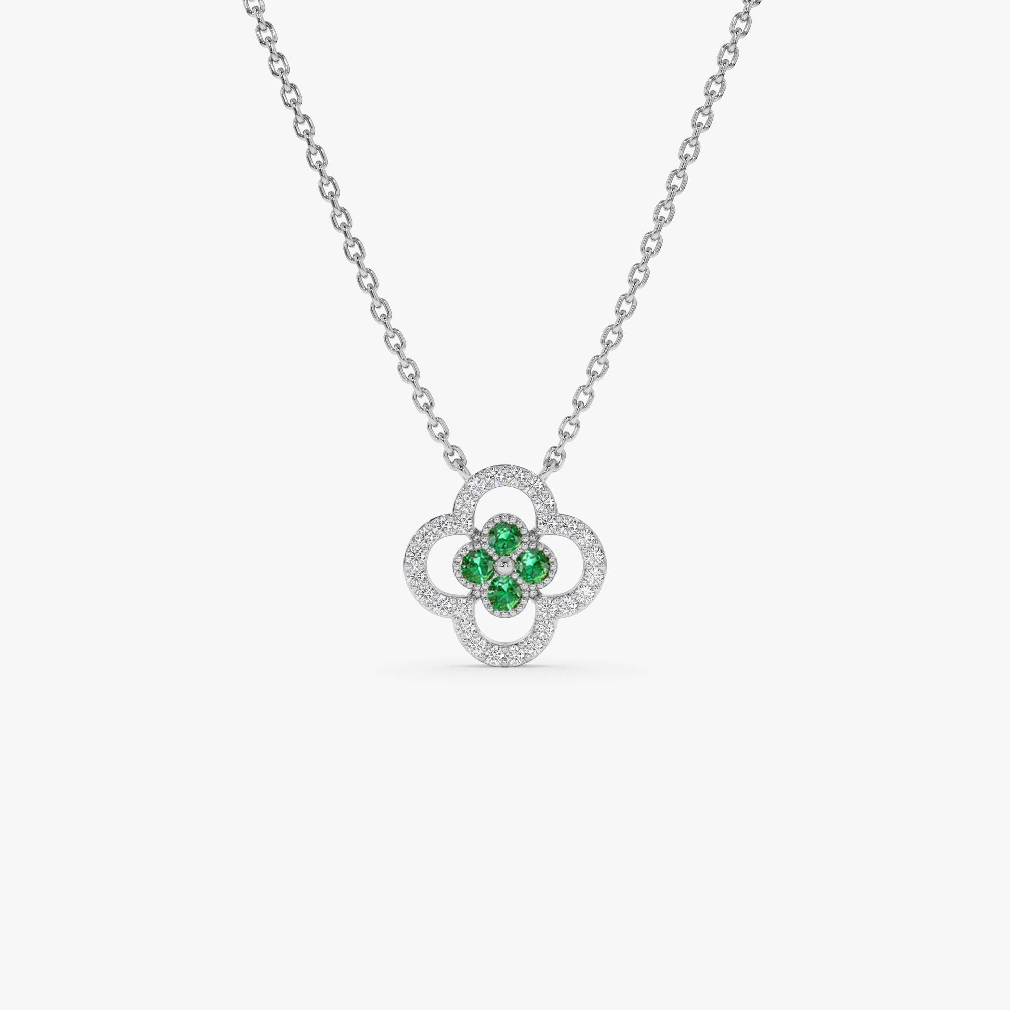 14k Emerald Clover Necklace in Halo Setting - GeumJewels