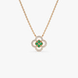 14k Emerald Clover Necklace in Halo Setting - GeumJewels