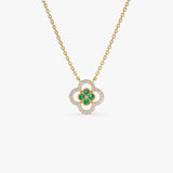 14k Emerald Clover Necklace in Halo Setting - GeumJewels
