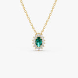 14k Emerald Necklace with Halo Diamonds - GeumJewels