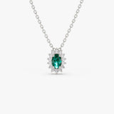 14k Emerald Necklace with Halo Diamonds - GeumJewels