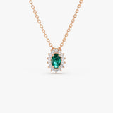 14k Emerald Necklace with Halo Diamonds - GeumJewels