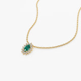14k Emerald Necklace with Halo Diamonds - GeumJewels