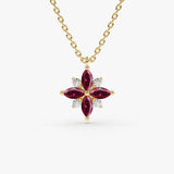 14K Floral Design Marquise Ruby and Diamond Pendant - GeumJewels