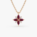 14K Floral Design Marquise Ruby and Diamond Pendant - GeumJewels