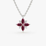 14K Floral Design Marquise Ruby and Diamond Pendant - GeumJewels