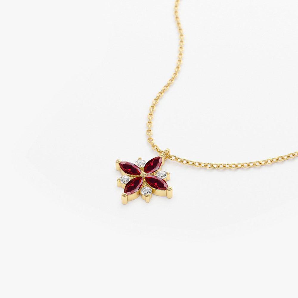 14K Floral Design Marquise Ruby and Diamond Pendant - GeumJewels