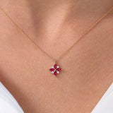 14K Floral Design Marquise Ruby and Diamond Pendant - GeumJewels