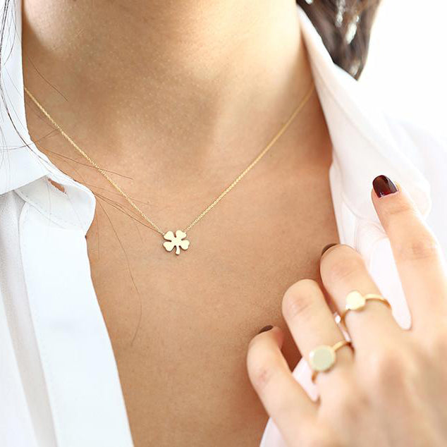 14K Four Leaf Clover Charm Necklace - GeumJewels