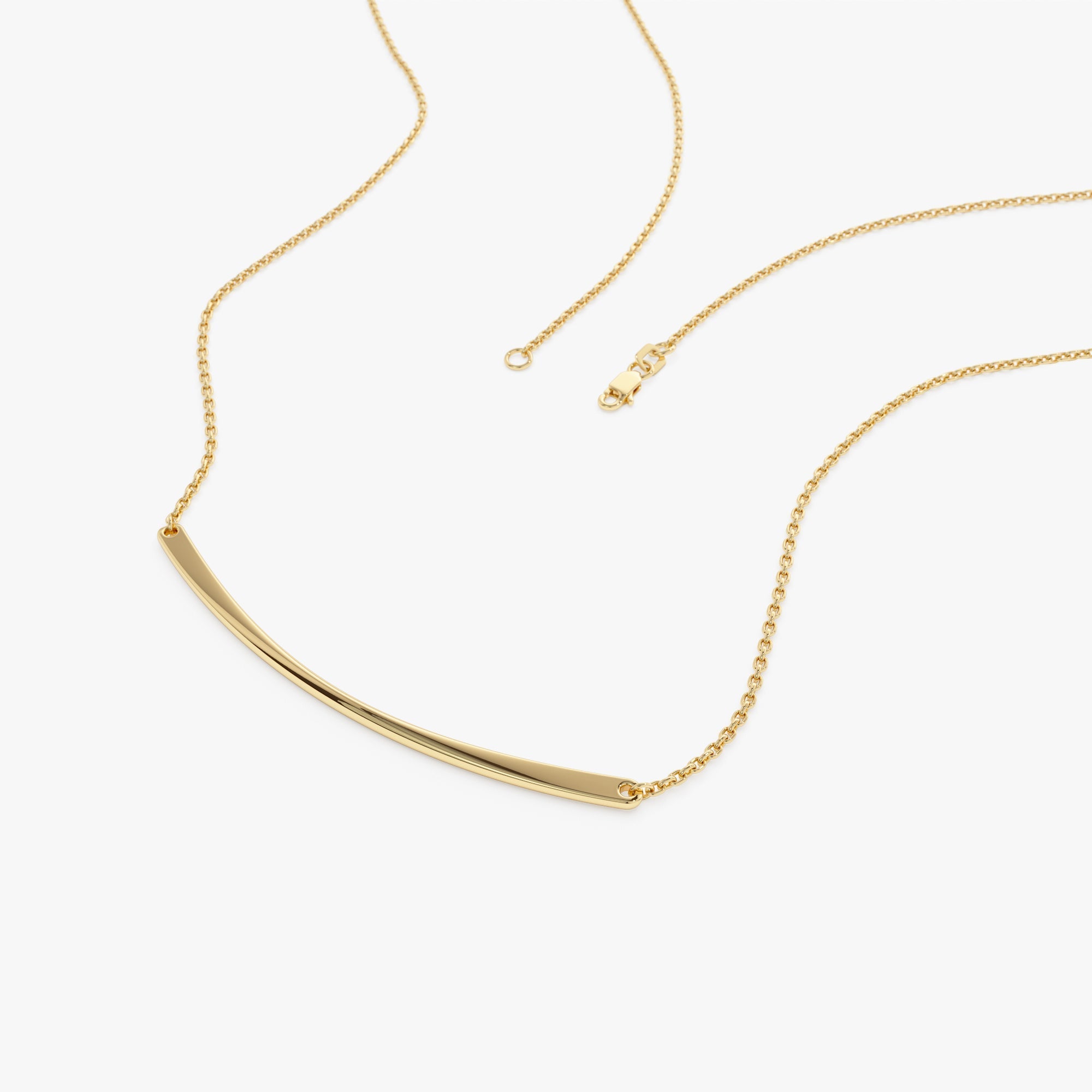 14k Gold Curved Bar Necklace - GeumJewels