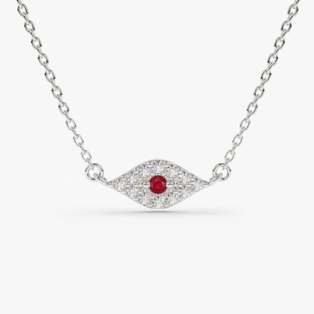 14K Gold Diamond and Ruby Evil Eye Necklace - GeumJewels