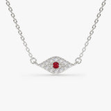 14K Gold Diamond and Ruby Evil Eye Necklace - GeumJewels
