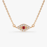 14K Gold Diamond and Ruby Evil Eye Necklace - GeumJewels