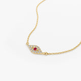 14K Gold Diamond and Ruby Evil Eye Necklace - GeumJewels