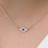 14K Gold Diamond and Ruby Evil Eye Necklace - GeumJewels