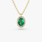 14K Gold Oval Cut Emerald Halo Diamond Necklace - GeumJewels