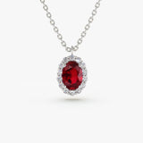 14K Gold Oval Cut Ruby Halo Diamond Necklace - GeumJewels