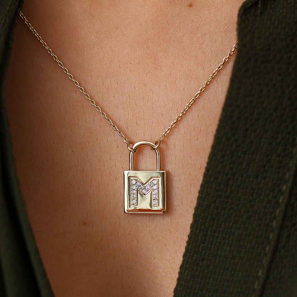 14kt Yellow Gold Padlock Initial Necklace