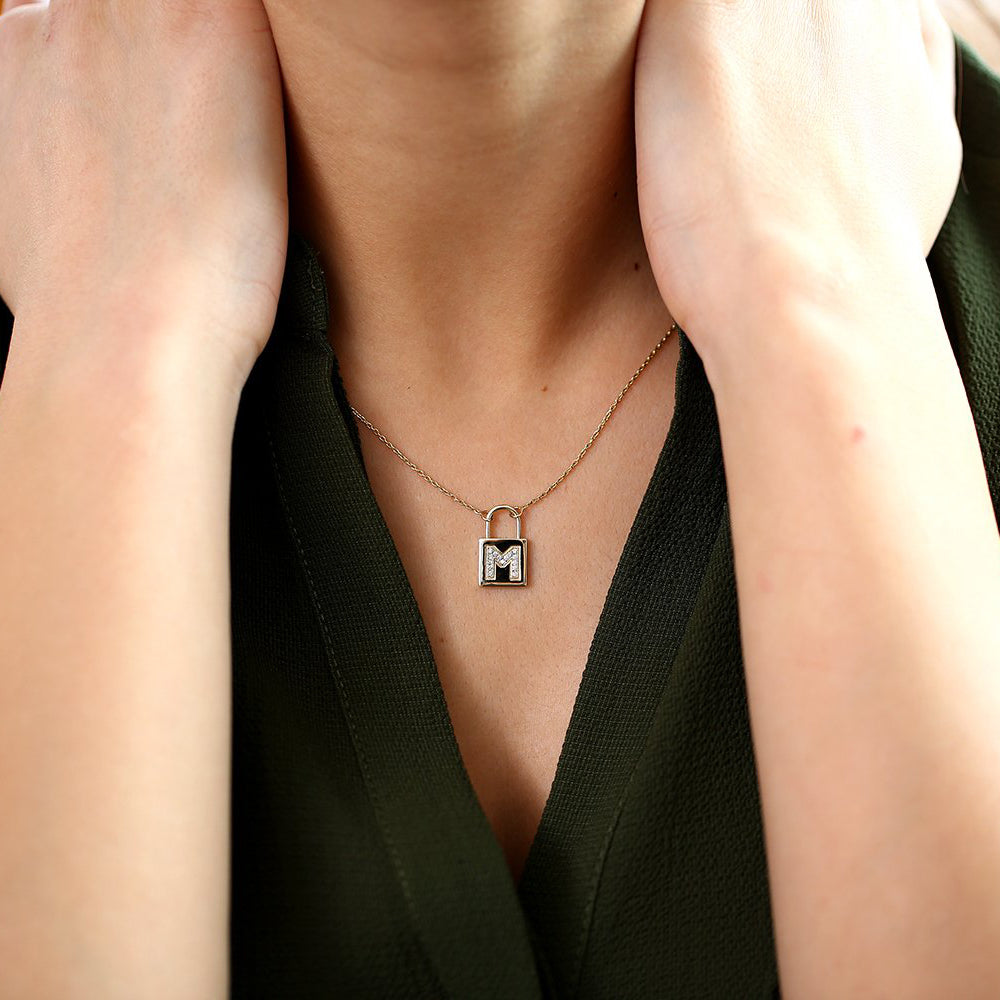 14kt Yellow Gold Padlock Initial Necklace
