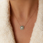 14kt Yellow Gold Round Diamond Emerald Necklace - GeumJewels