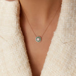 14kt Yellow Gold Round Diamond Emerald Necklace - GeumJewels