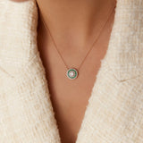 14K Gold Round Diamond Emerald Necklace - GeumJewels