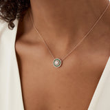 14K Gold Round Diamond Emerald Necklace - GeumJewels