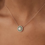14kt Yellow Gold Round Diamond Emerald Necklace - GeumJewels