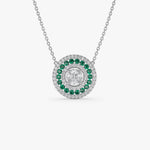 14kt Yellow Gold Round Diamond Emerald Necklace - GeumJewels