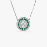 14K Gold Round Diamond Emerald Necklace - GeumJewels