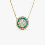 14kt Yellow Gold Round Diamond Emerald Necklace - GeumJewels