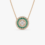 14kt Yellow Gold Round Diamond Emerald Necklace - GeumJewels