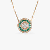 14K Gold Round Diamond Emerald Necklace - GeumJewels