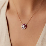14K Gold Round Diamond Ruby Necklace - GeumJewels