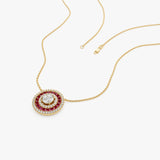14K Gold Round Diamond Ruby Necklace - GeumJewels