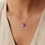 14K Gold Round Diamond Ruby Necklace - GeumJewels