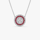 14K Gold Round Diamond Ruby Necklace - GeumJewels