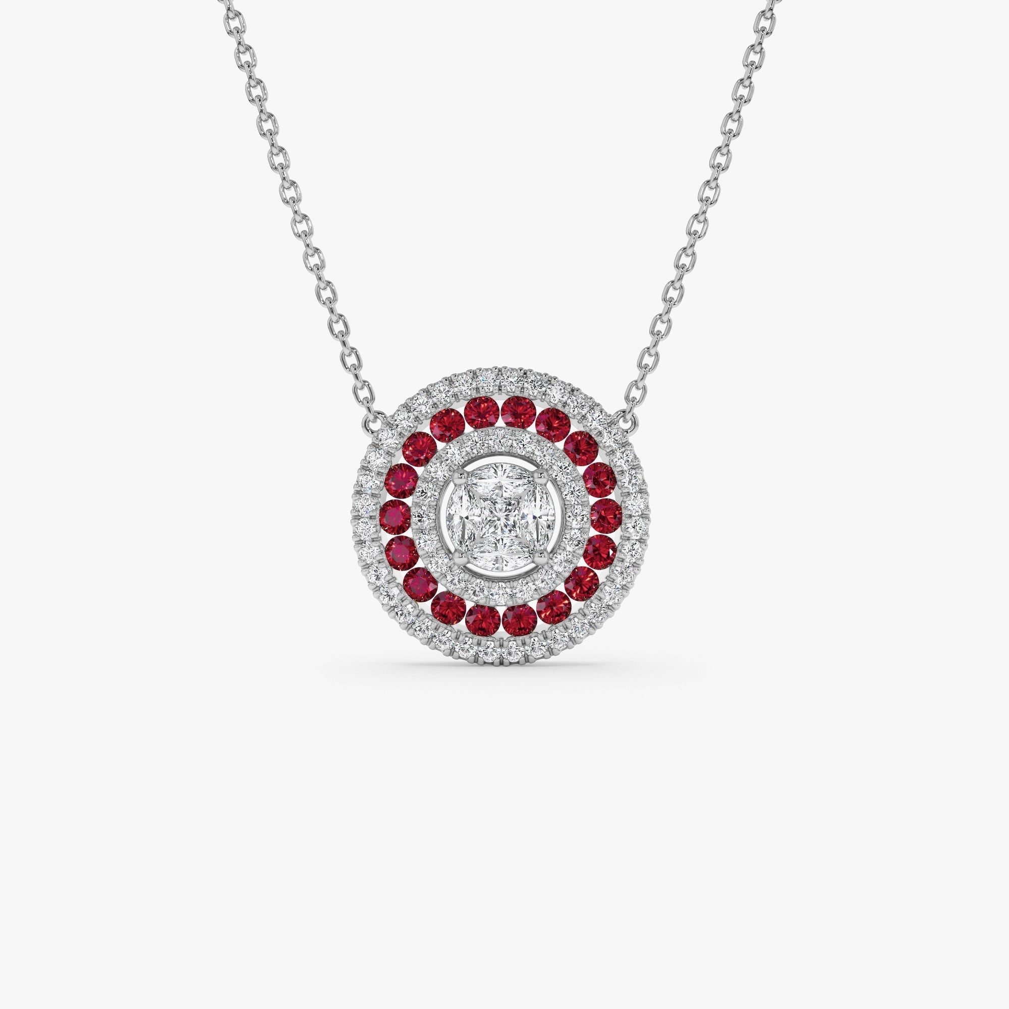14K Gold Round Diamond Ruby Necklace - GeumJewels