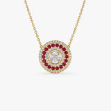 14K Gold Round Diamond Ruby Necklace - GeumJewels