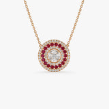 14K Gold Round Diamond Ruby Necklace - GeumJewels