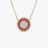 14K Gold Round Diamond Ruby Necklace - GeumJewels