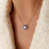 14K Gold Round Diamond Sapphire Necklace - GeumJewels