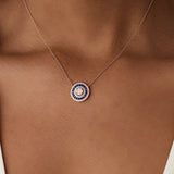 14K Gold Round Diamond Sapphire Necklace - GeumJewels
