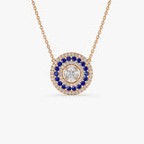 14K Gold Round Diamond Sapphire Necklace - GeumJewels