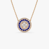 14K Gold Round Diamond Sapphire Necklace - GeumJewels