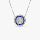 14K Gold Round Diamond Sapphire Necklace - GeumJewels
