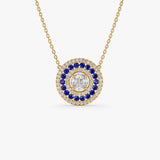 14K Gold Round Diamond Sapphire Necklace - GeumJewels