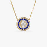 14K Gold Round Diamond Sapphire Necklace - GeumJewels